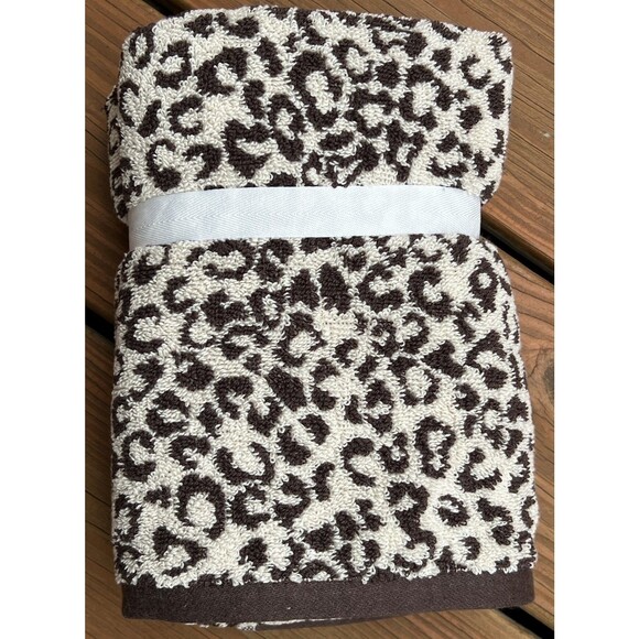 Rachel Zoe Leopard Hand Towels Cheetah Animal Print Tan Brown 100% Cotton 2 Pc - Picture 3 of 5